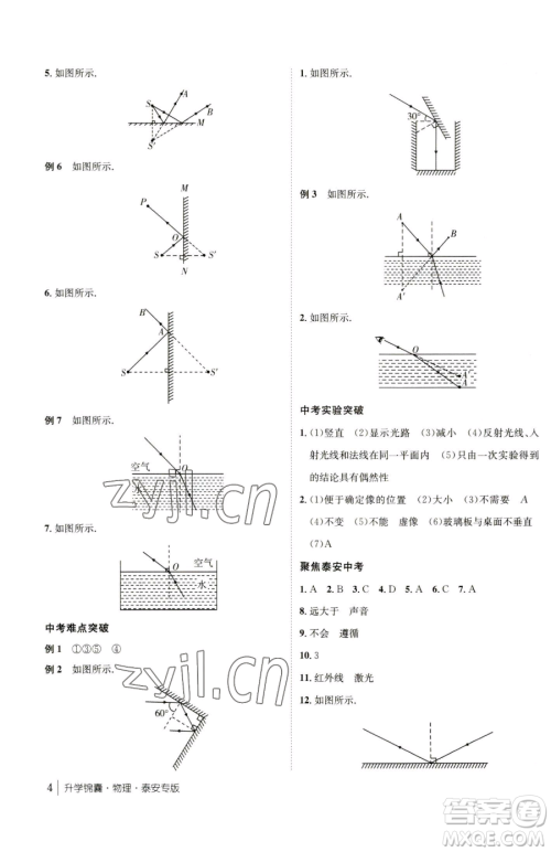 新疆青少年出版社2023升学锦囊九年级全一册物理泰安专版参考答案