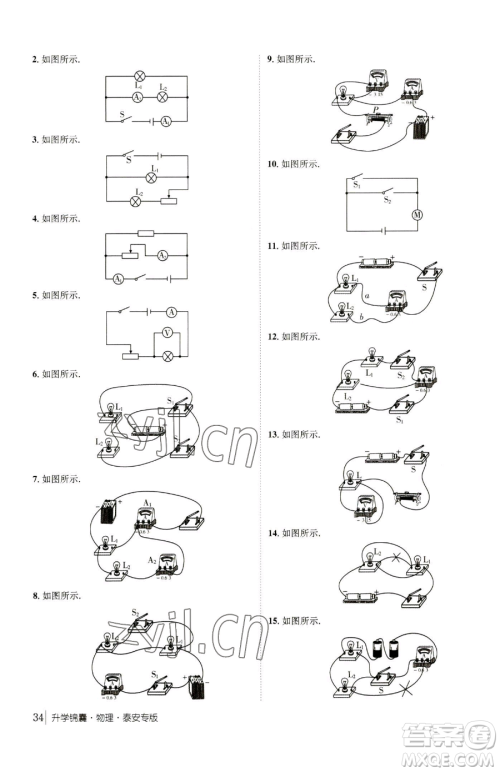 新疆青少年出版社2023升学锦囊九年级全一册物理泰安专版参考答案