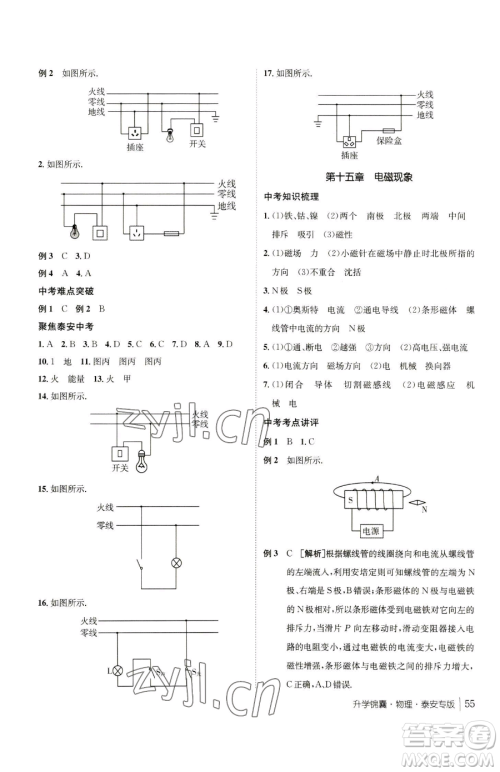 新疆青少年出版社2023升学锦囊九年级全一册物理泰安专版参考答案