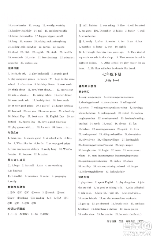 新疆青少年出版社2023升学锦囊九年级全一册英语青岛专版参考答案