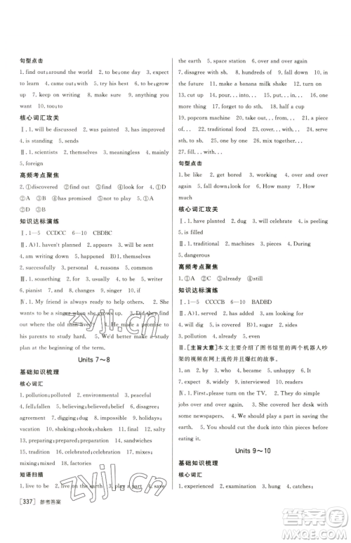 新疆青少年出版社2023升学锦囊九年级全一册英语青岛专版参考答案