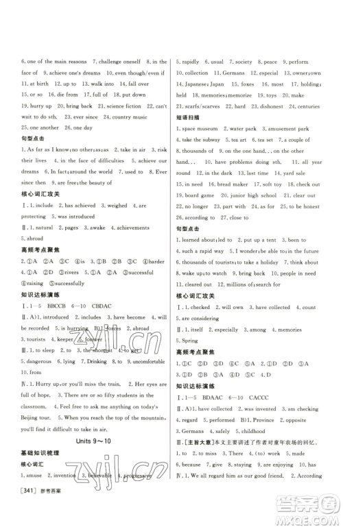 新疆青少年出版社2023升学锦囊九年级全一册英语青岛专版参考答案