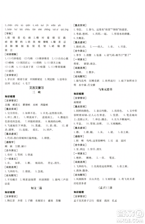 新疆青少年出版社2023升学锦囊九年级全一册语文青岛专版参考答案