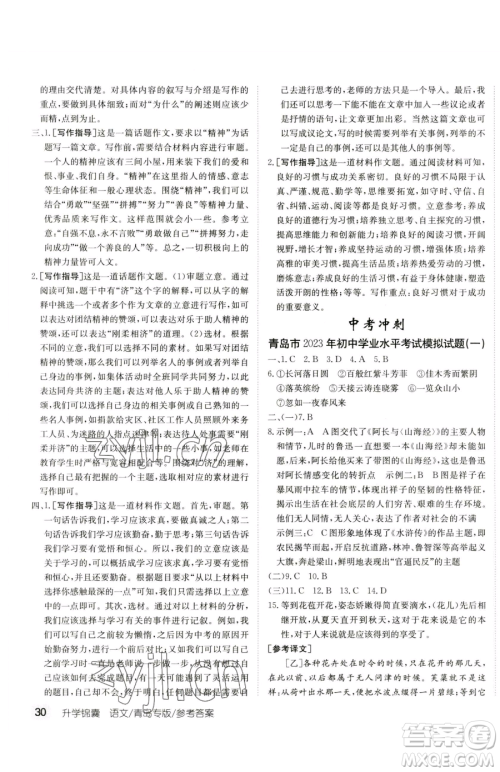 新疆青少年出版社2023升学锦囊九年级全一册语文青岛专版参考答案 新疆青少年出版社2023升学锦囊九年级全一册语文青岛专版参考答案