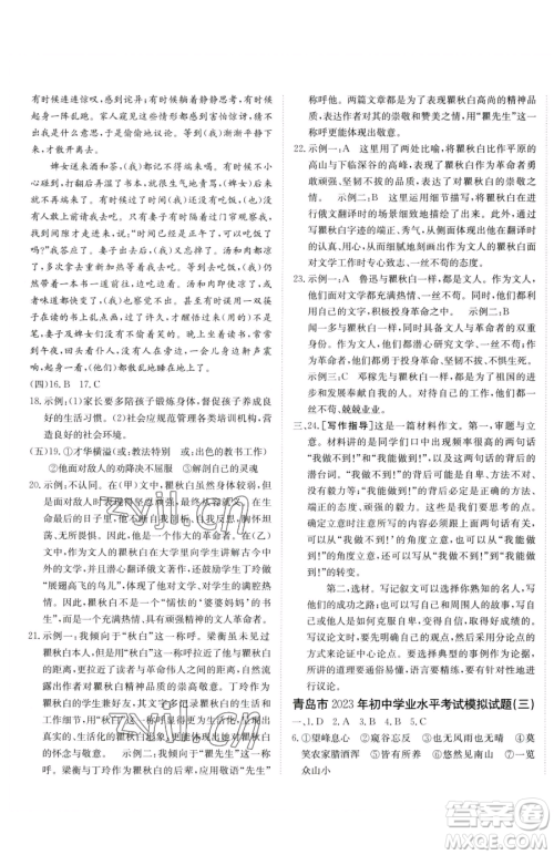 新疆青少年出版社2023升学锦囊九年级全一册语文青岛专版参考答案 新疆青少年出版社2023升学锦囊九年级全一册语文青岛专版参考答案