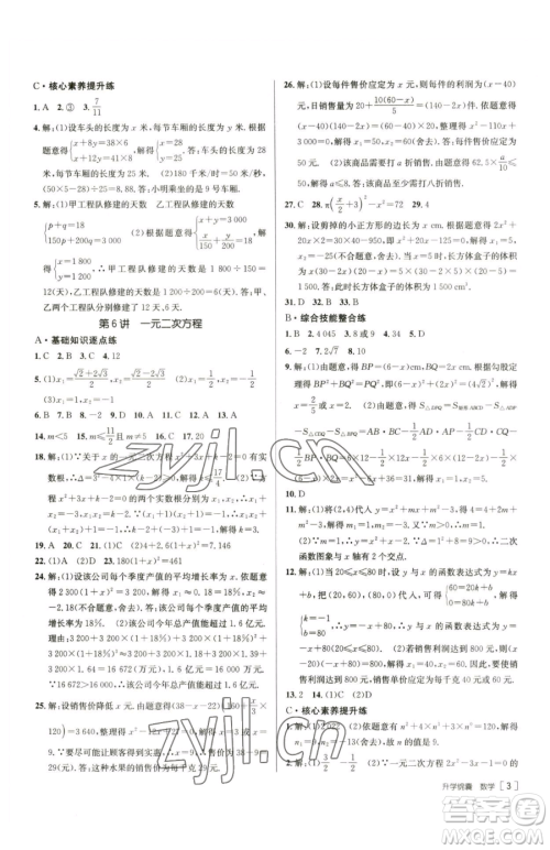 新疆青少年出版社2023升学锦囊九年级全一册数学青岛专版参考答案