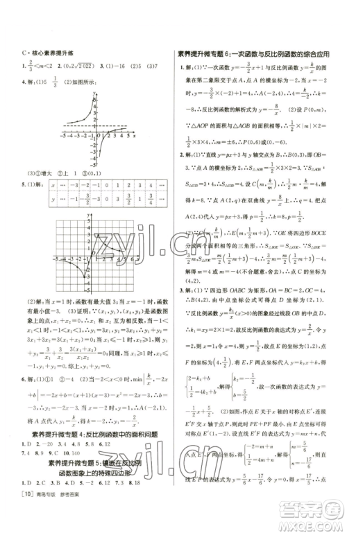 新疆青少年出版社2023升学锦囊九年级全一册数学青岛专版参考答案