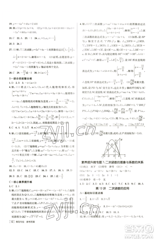 新疆青少年出版社2023升学锦囊九年级全一册数学青岛专版参考答案 新疆青少年出版社2023升学锦囊九年级全一册数学青岛专版参考答案