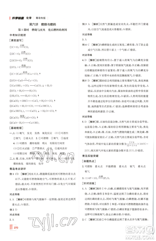 新疆青少年出版社2023升学锦囊九年级全一册化学青岛专版参考答案 新疆青少年出版社2023升学锦囊九年级全一册化学青岛专版参考答案