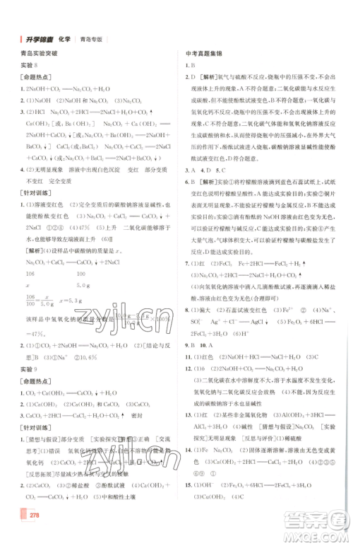 新疆青少年出版社2023升学锦囊九年级全一册化学青岛专版参考答案 新疆青少年出版社2023升学锦囊九年级全一册化学青岛专版参考答案
