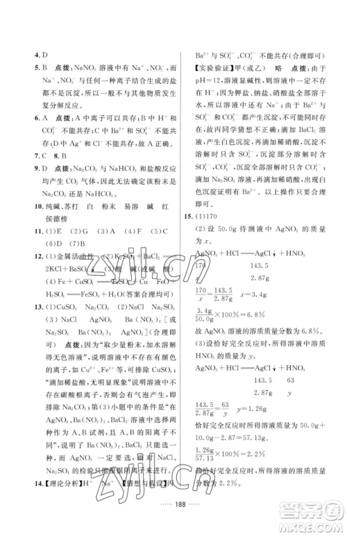 吉林教育出版社2023三维数字课堂九年级下册化学人教版参考答案