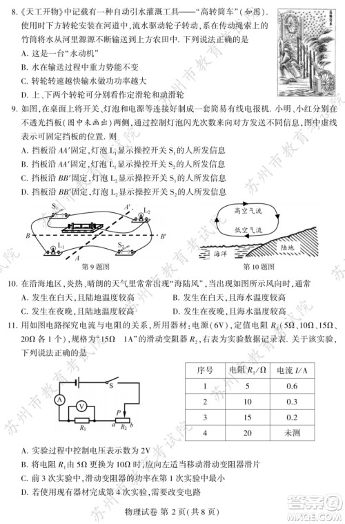 2023苏州中考物理试卷答案