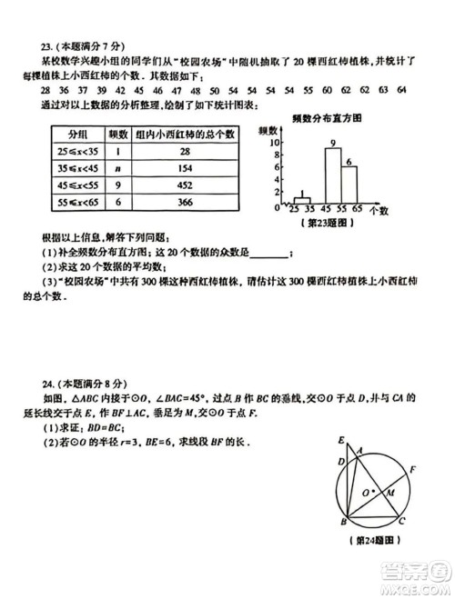 2023陕西中考数学试卷答案 2023陕西中考数学试卷答案
