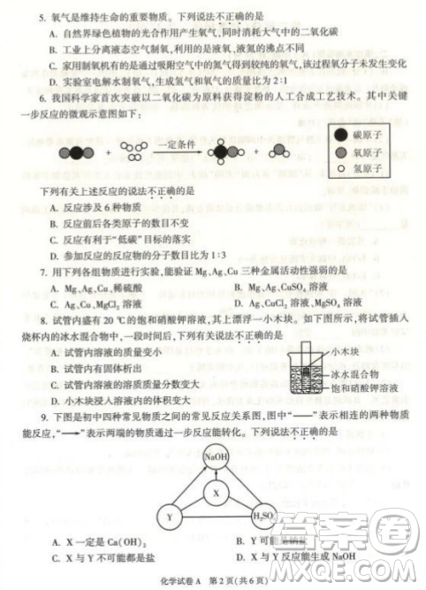 2023陕西中考化学试卷答案