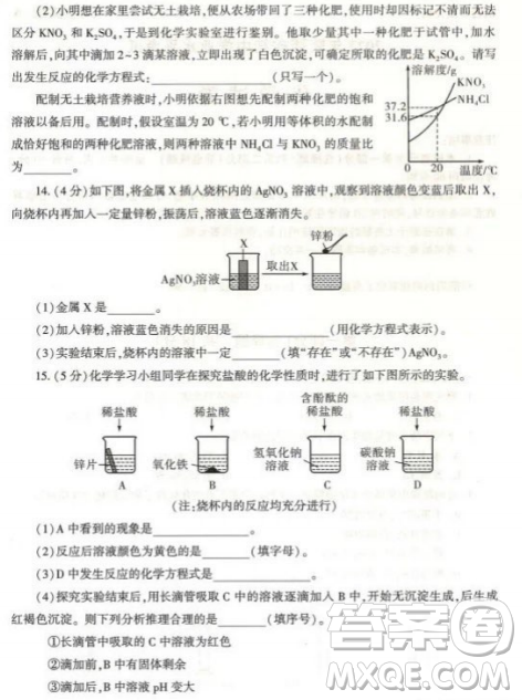 2023陕西中考化学试卷答案