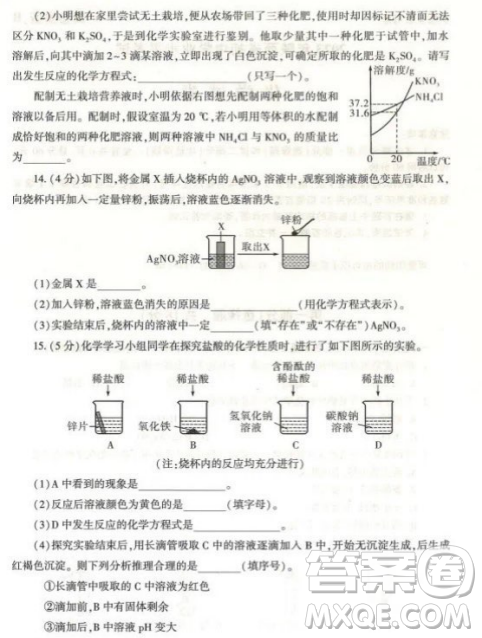 2023陕西中考化学试卷答案