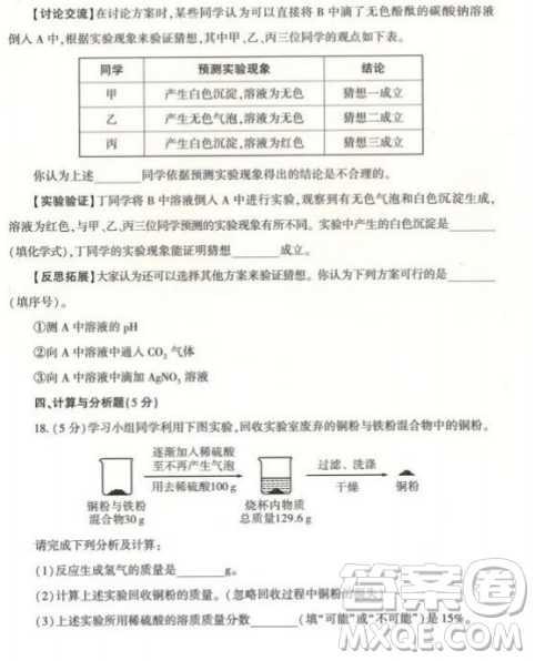 2023陕西中考化学试卷答案