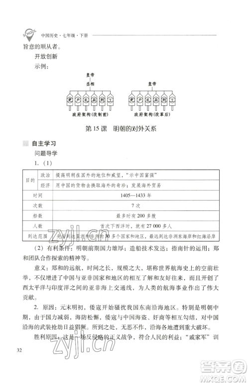 山西教育出版社2023新课程问题解决导学方案七年级下册中国历史人教版参考答案