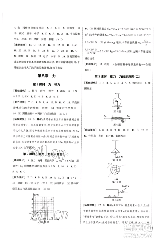 南京大学出版社2023提优训练课课练八年级下册物理苏科版徐州专版参考答案