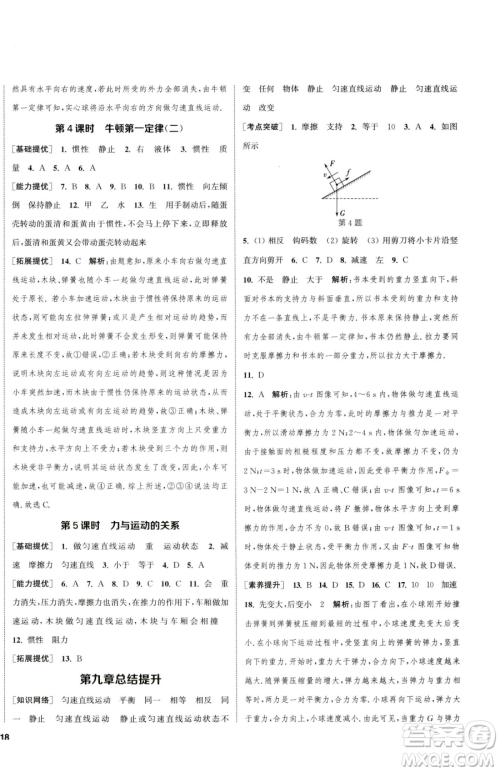 南京大学出版社2023提优训练课课练八年级下册物理苏科版徐州专版参考答案