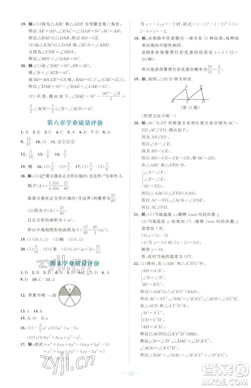 北京师范大学出版社2023课堂精练七年级下册数学北师大版福建专版参考答案