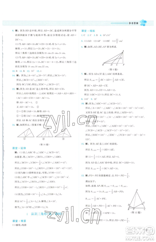 北京师范大学出版社2023课堂精练七年级下册数学北师大版山西专版参考答案