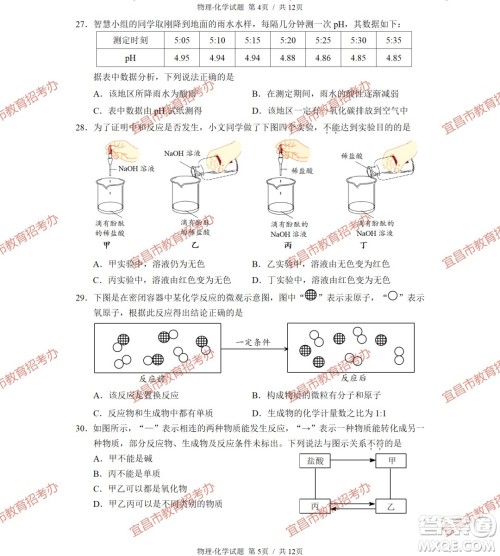 2023宜昌中考物理化学试卷答案