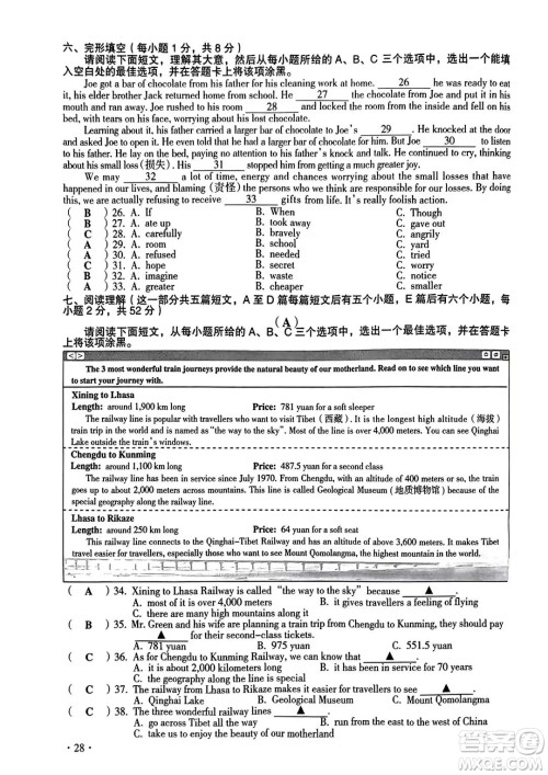 2023山西中考英语真题卷答案 2023山西中考英语真题卷答案