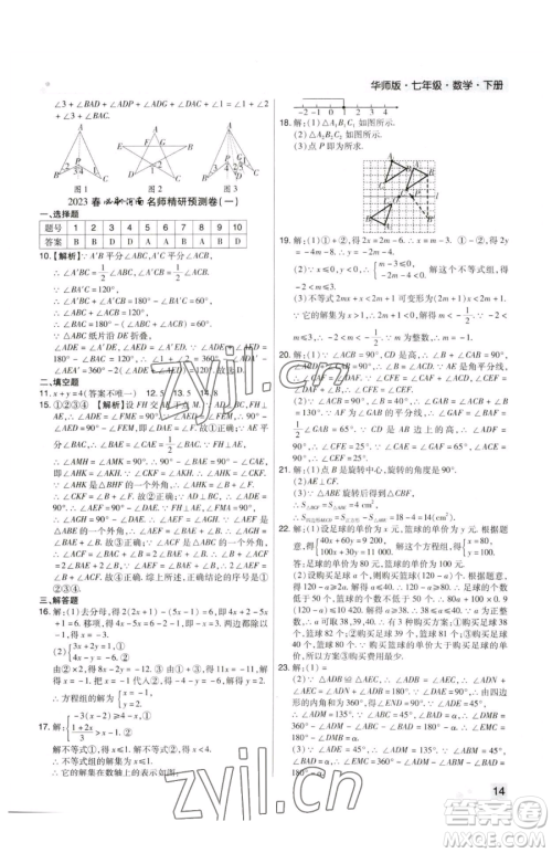 北方妇女儿童出版社2023期末考试必刷卷七年级下册数学华师大版河南专版参考答案