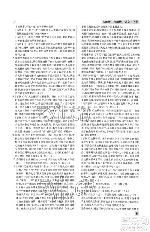北方妇女儿童出版社2023期末考试必刷卷八年级下册语文人教版河南专版参考答案