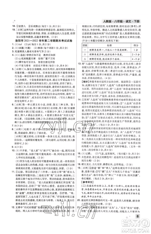 北方妇女儿童出版社2023期末考试必刷卷八年级下册语文人教版河南专版参考答案