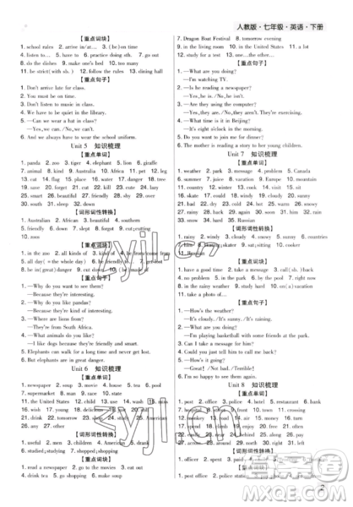 北方妇女儿童出版社2023期末考试必刷卷七年级下册英语人教版郑州专版参考答案