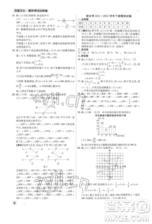 北方妇女儿童出版社2023期末考试必刷卷七年级下册数学北师大版郑州专版参考答案