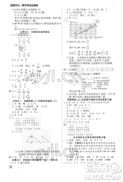 北方妇女儿童出版社2023期末考试必刷卷五年级下册数学人教版河南专版参考答案