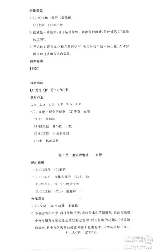 湖北科学技术出版社2023高效课堂导学案七年级下册生物人教版参考答案 湖北科学技术出版社2023高效课堂导学案七年级下册生物人教版参考答案