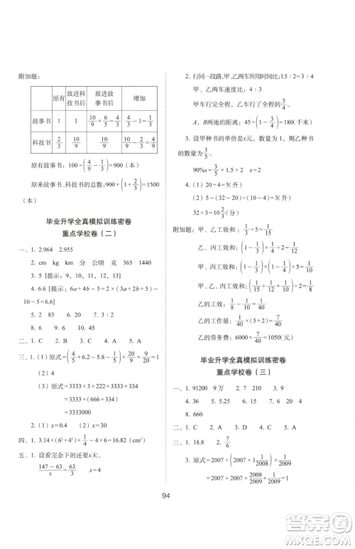 长春出版社2023期末冲刺100分完全试卷六年级下册数学北师大版参考答案