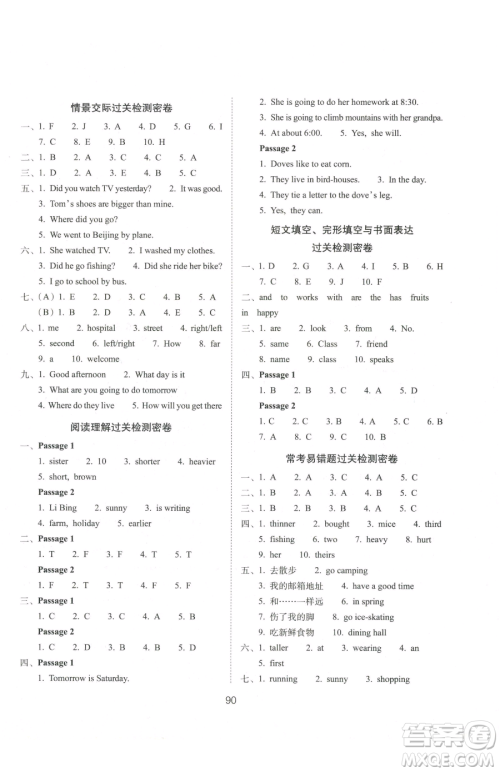 长春出版社2023期末冲刺100分完全试卷六年级下册英语人教版参考答案