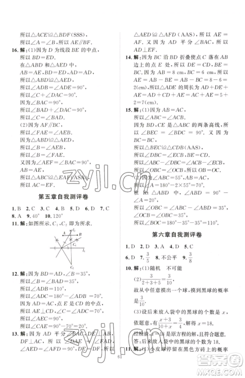 延边教育出版社2023优+学案课时通七年级下册数学北师大版参考答案