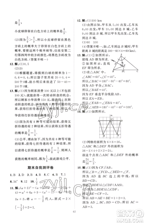 延边教育出版社2023优+学案课时通七年级下册数学北师大版参考答案