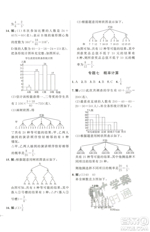 延边教育出版社2023优+学案课时通九年级下册数学青岛版潍坊专版参考答案