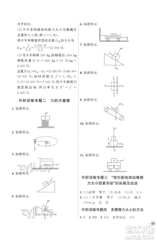 延边教育出版社2023优+学案课时通八年级下册物理人教版潍坊专版参考答案