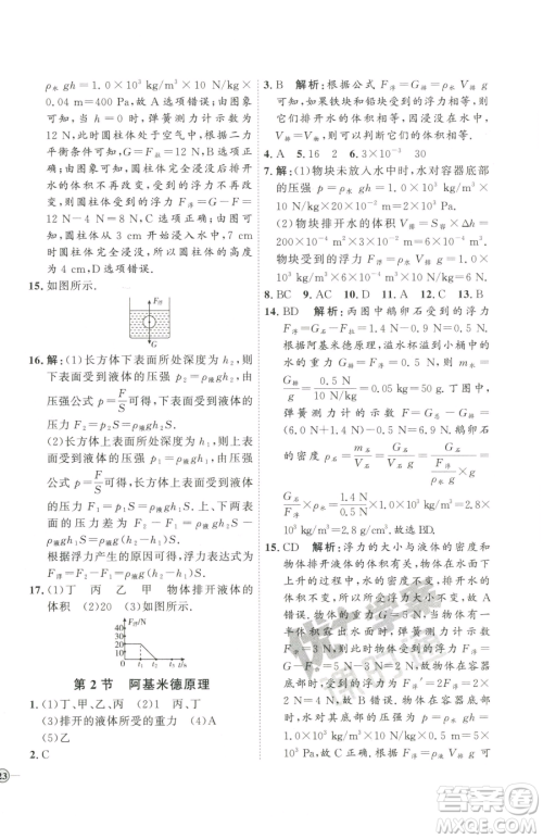 延边教育出版社2023优+学案课时通八年级下册物理人教版潍坊专版参考答案