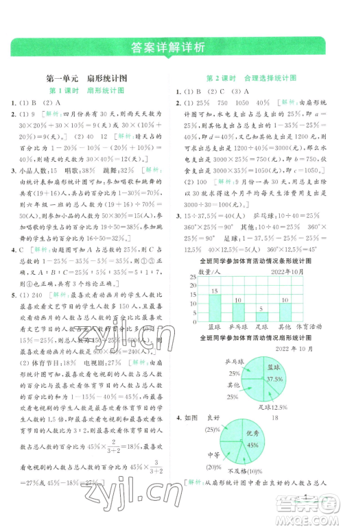 北京教育出版社2023亮点给力提优课时作业本六年级下册数学江苏版参考答案