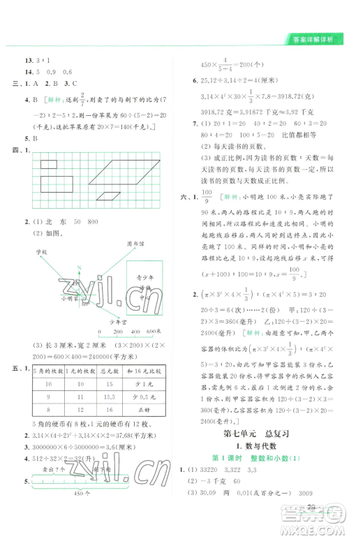 北京教育出版社2023亮点给力提优课时作业本六年级下册数学江苏版参考答案