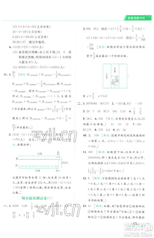 北京教育出版社2023亮点给力提优课时作业本六年级下册数学江苏版参考答案