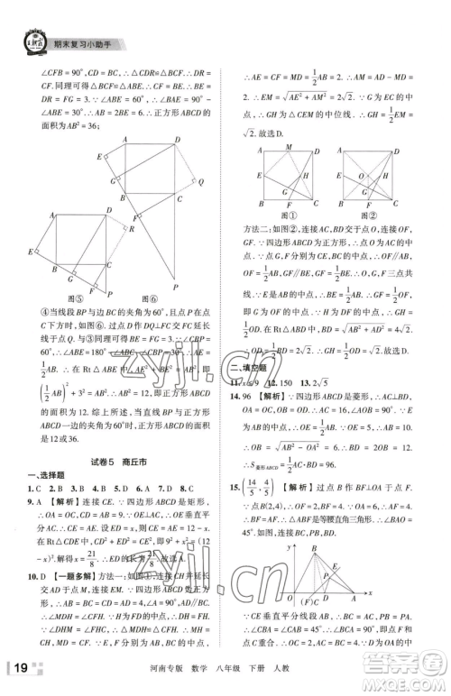 江西人民出版社2023王朝霞各地期末试卷精选八年级下册数学人教版河南专版参考答案