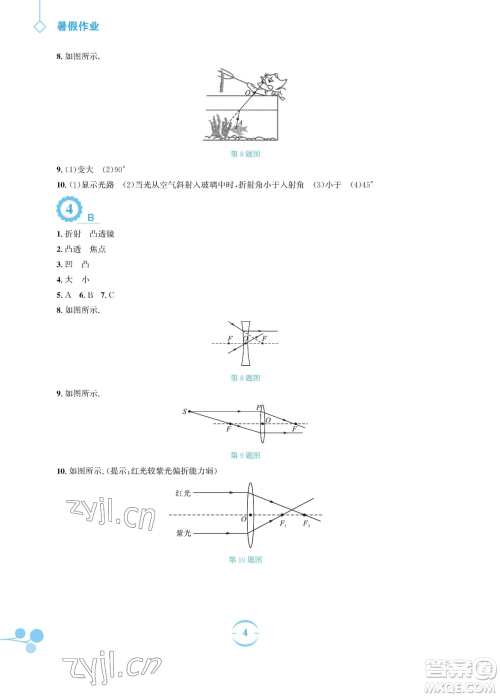 安徽教育出版社2023暑假作业八年级物理通用版Y沪粤版参考答案