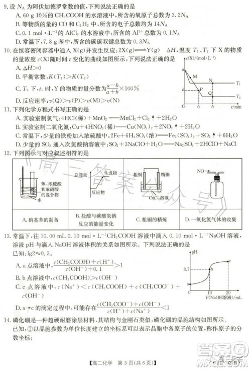 2023邯郸市高二年级第二学期期末考试化学试卷答案