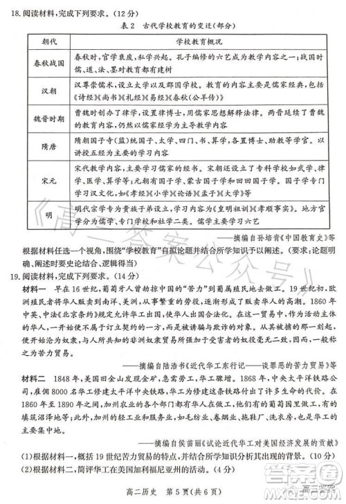 沧州市2023学年高二下学期期末教学质量监测历史试卷答案
