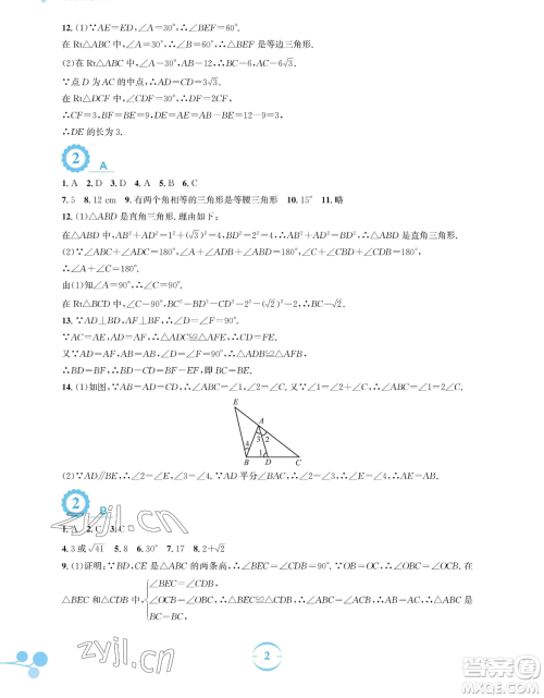 安徽教育出版社2023暑假作业八年级数学北师大版参考答案